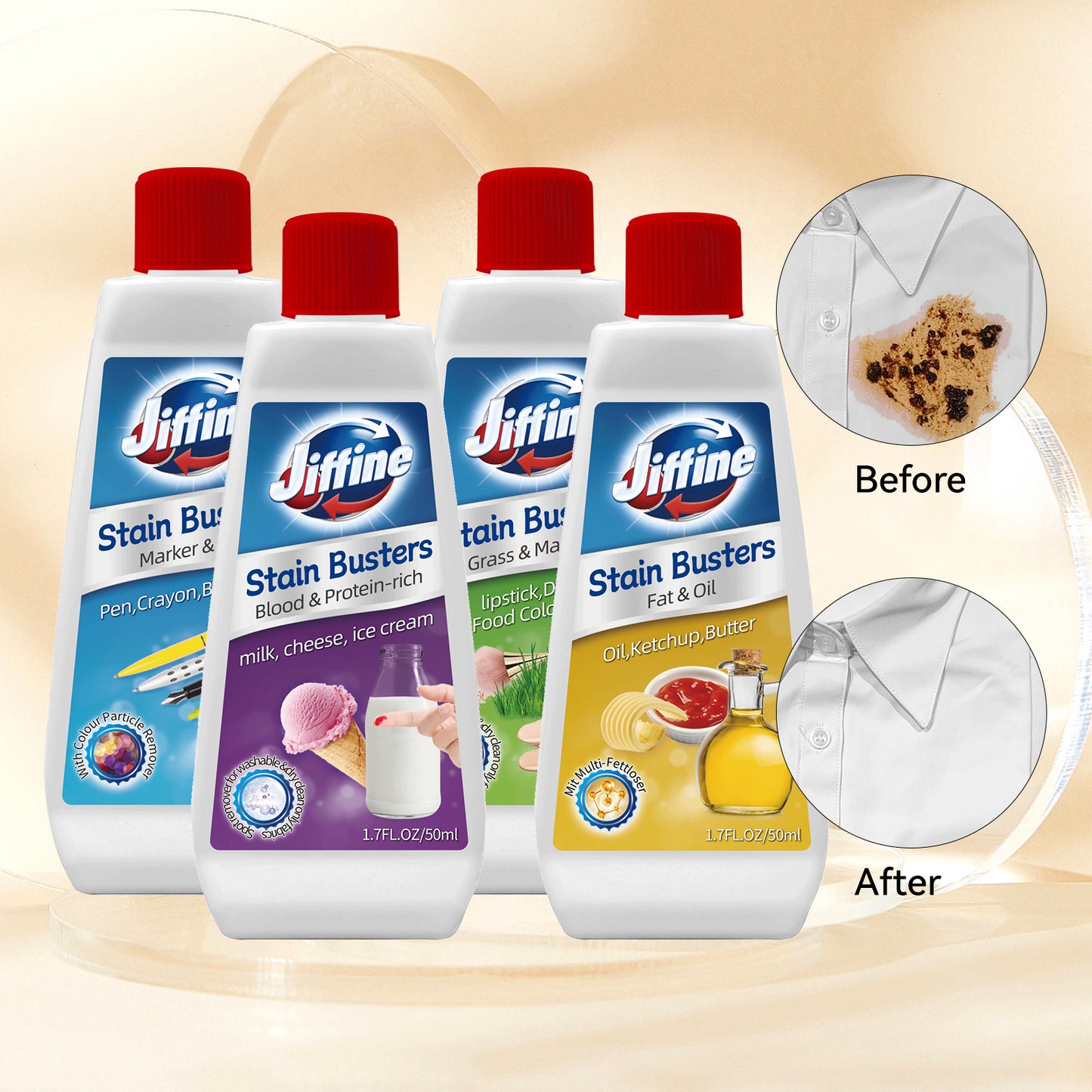 JIFFINE Oil Stains, Grass Stains, Milk Stains, Pen Stain Combination