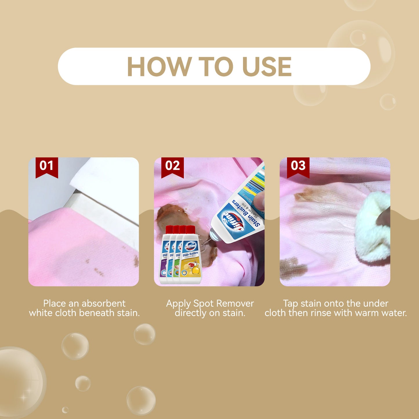 JIFFINE Oil Stains, Grass Stains, Milk Stains, Pen Stain Combination