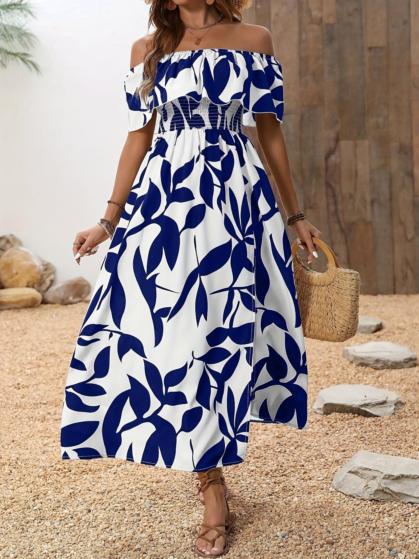 Women's Elegant One-shoulder Fashion Slit Dress - Stylish Flowy Maxi Dress For Vacation & Party