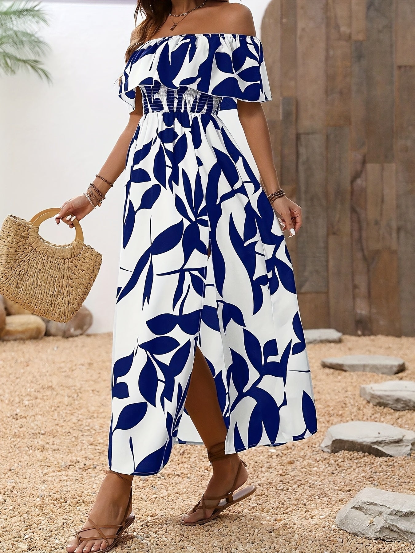 Women's Elegant One-shoulder Fashion Slit Dress - Stylish Flowy Maxi Dress For Vacation & Party